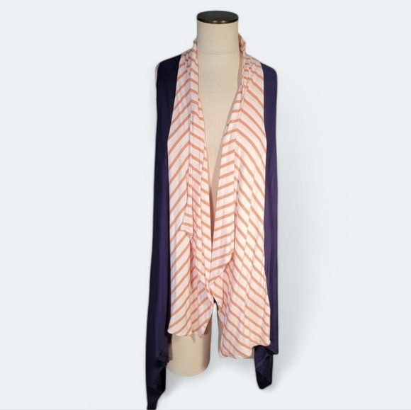 Game Day Girl Stuff Blue duster vest with orange - white stripes Size L - Picture 1 of 15